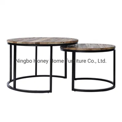 Recicle a estrutura do metal da mesa de centro da mobília do olmo com madeira antiga