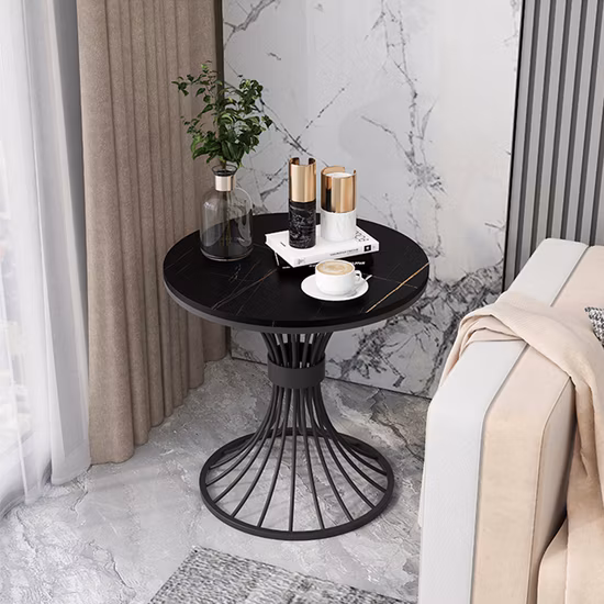 Mesa de centro de pedra sinterizada e mesa final de luxo em mármore moderno dourado em aço inoxidável para sala de estar