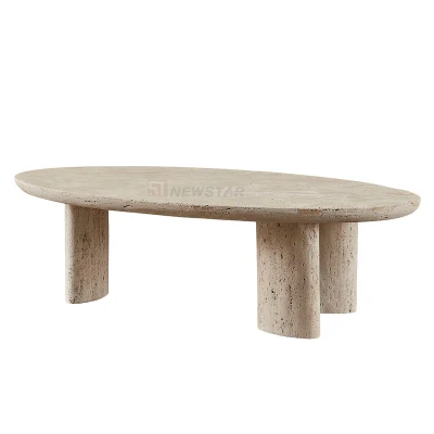Decorativo oval ao ar livre pedra natural raiz escultura mesa de chá itália moderno grande redondo designer luxo centro travertino mesa de centro